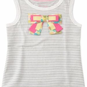 Girls' Gray Stripe Tank Top with Pink & Multicolor Bow